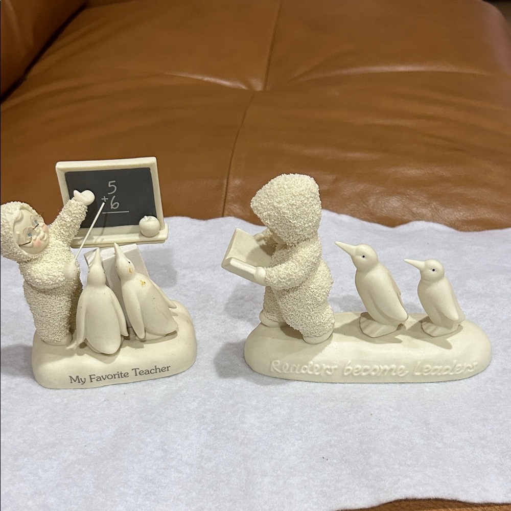 Snow Babies Figurine Set - Teacher and Penguins.